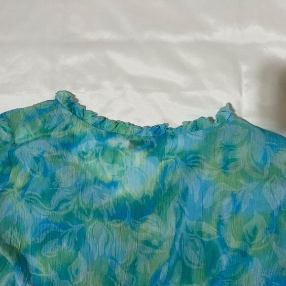 Coldwater Creek Top Button Up Swim Cover Up Aqua Blue Floral Sheer Lightweight - Picture 9 of 10